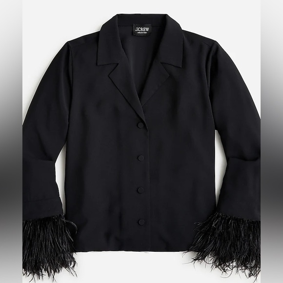 NWOT J.Crew Collection Feather Trim Shirt - Picture 2 of 5